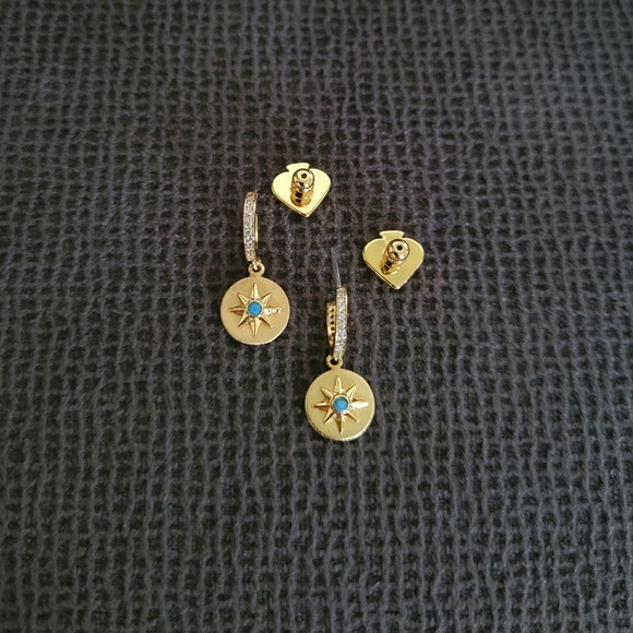 Kate Spade♠️ Gold💛 Star ⭐Medallion Huggie Hoop Earrings - Picture 3 of 16